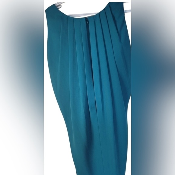 NWT Vince Camuto sleeveless teal dress. Pleated cape back. wrap sash belt. 2 - Picture 14 of 16